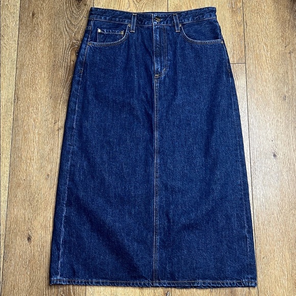 Goldsign Low Slung Dark Wash Midi Skirt Size 26 - Picture 3 of 9